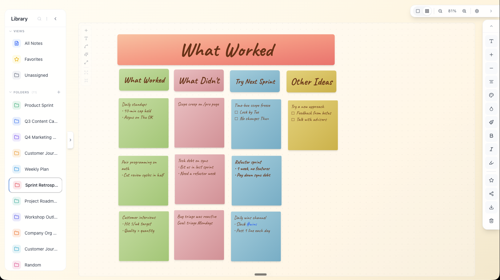 Sprint Retrospective template — retro board